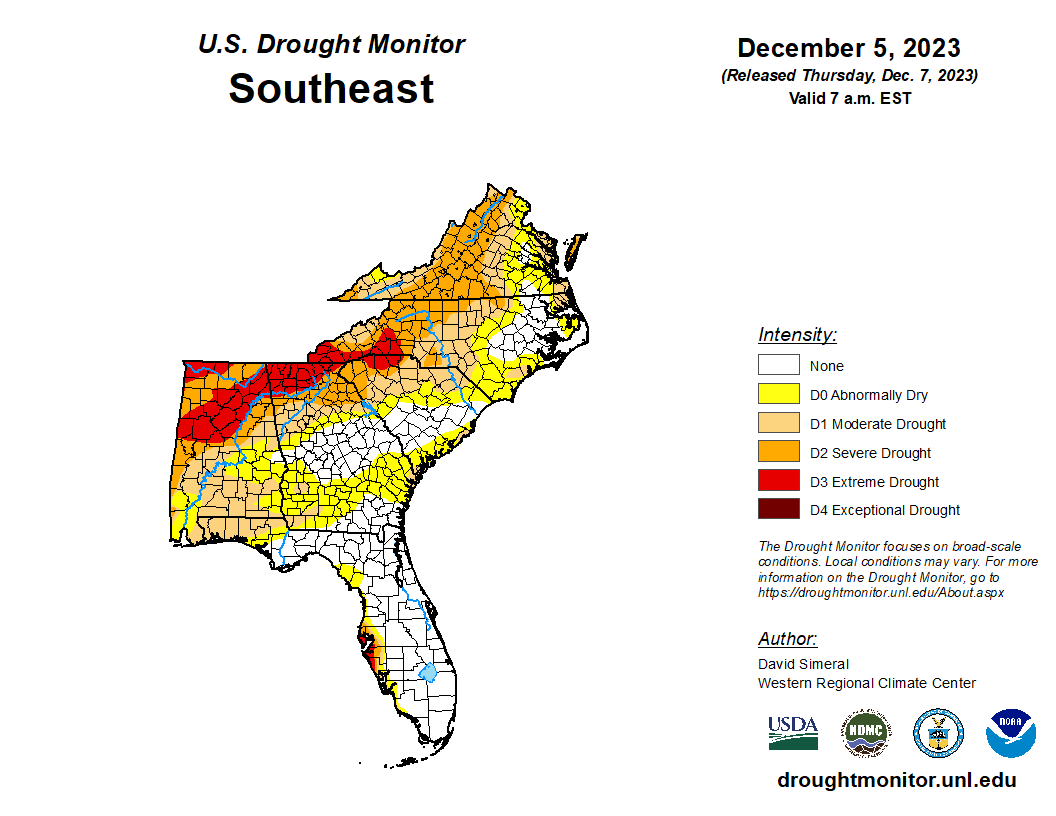 Featured image for “Drought Monitor: Rain Alleviates Some Dry Conditions Across Southeast Region”