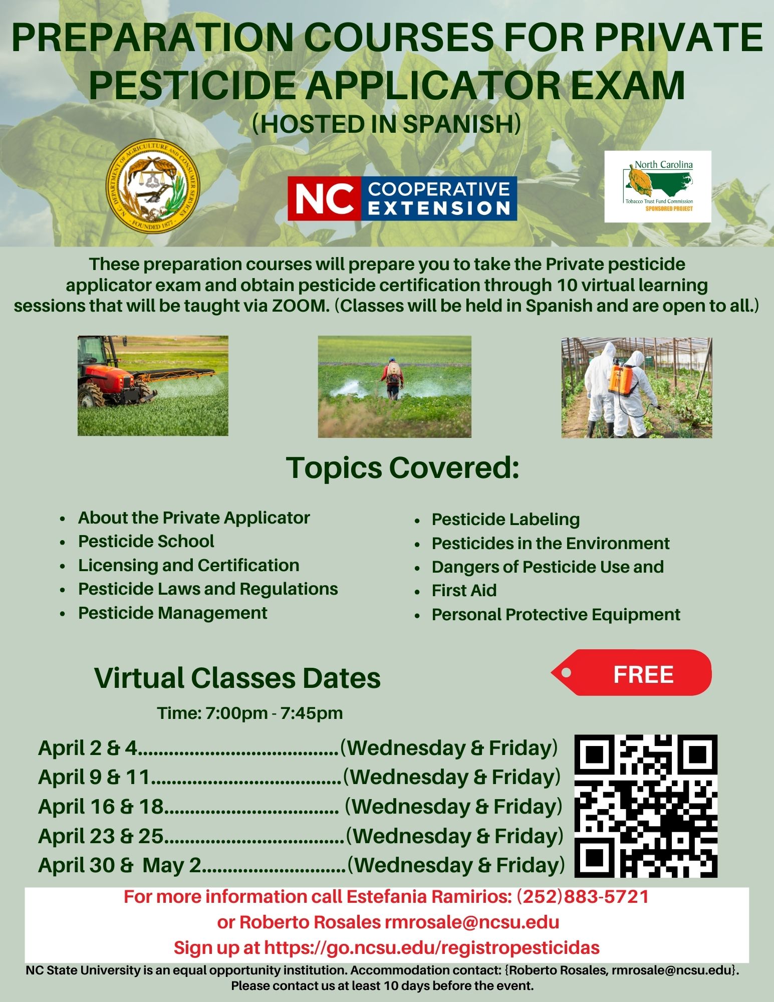 Featured image for “Attention N.C. Producers: 2025 Spanish Language Preparation Courses for Pesticide Applicator Exam”