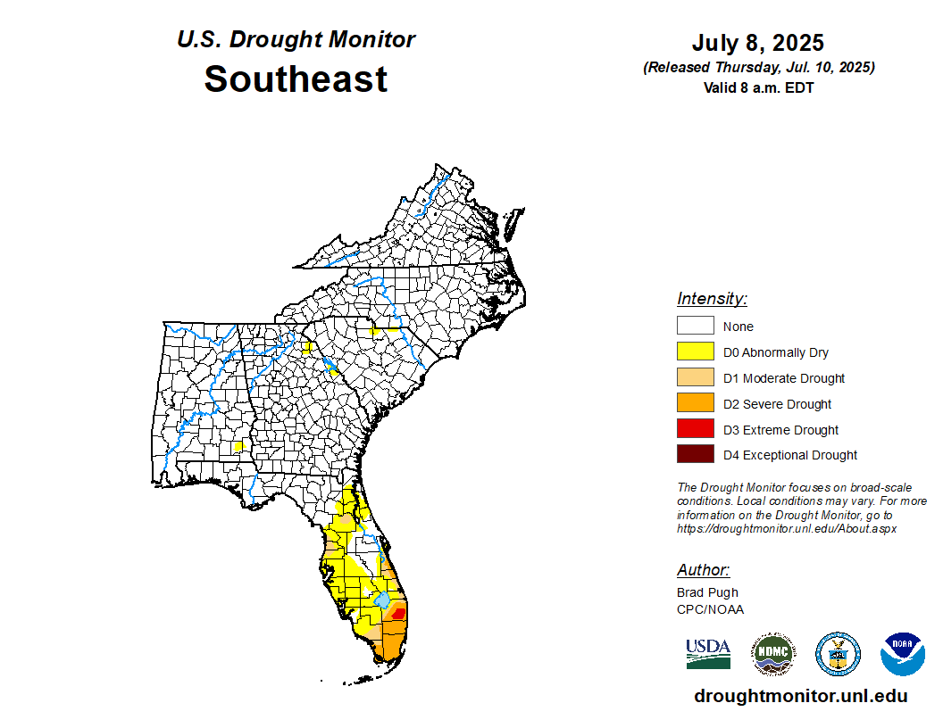 Featured image for “Drought Monitor Update: Minimal Dry Conditions Seen Across Southeast”
