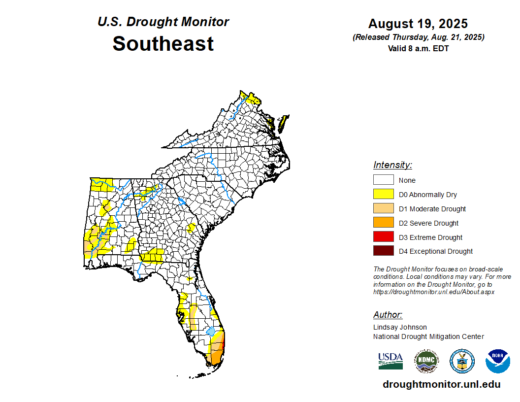 Featured image for “Drought Monitor Update: Dry Areas Persist Across Southeast”