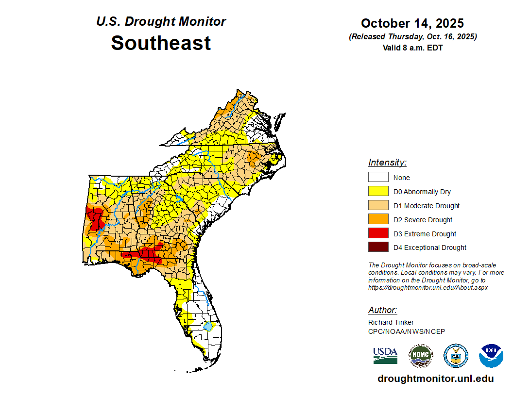 Featured image for “Drought Monitor Update: Extreme Dry Conditions Spreading Across Southeast”