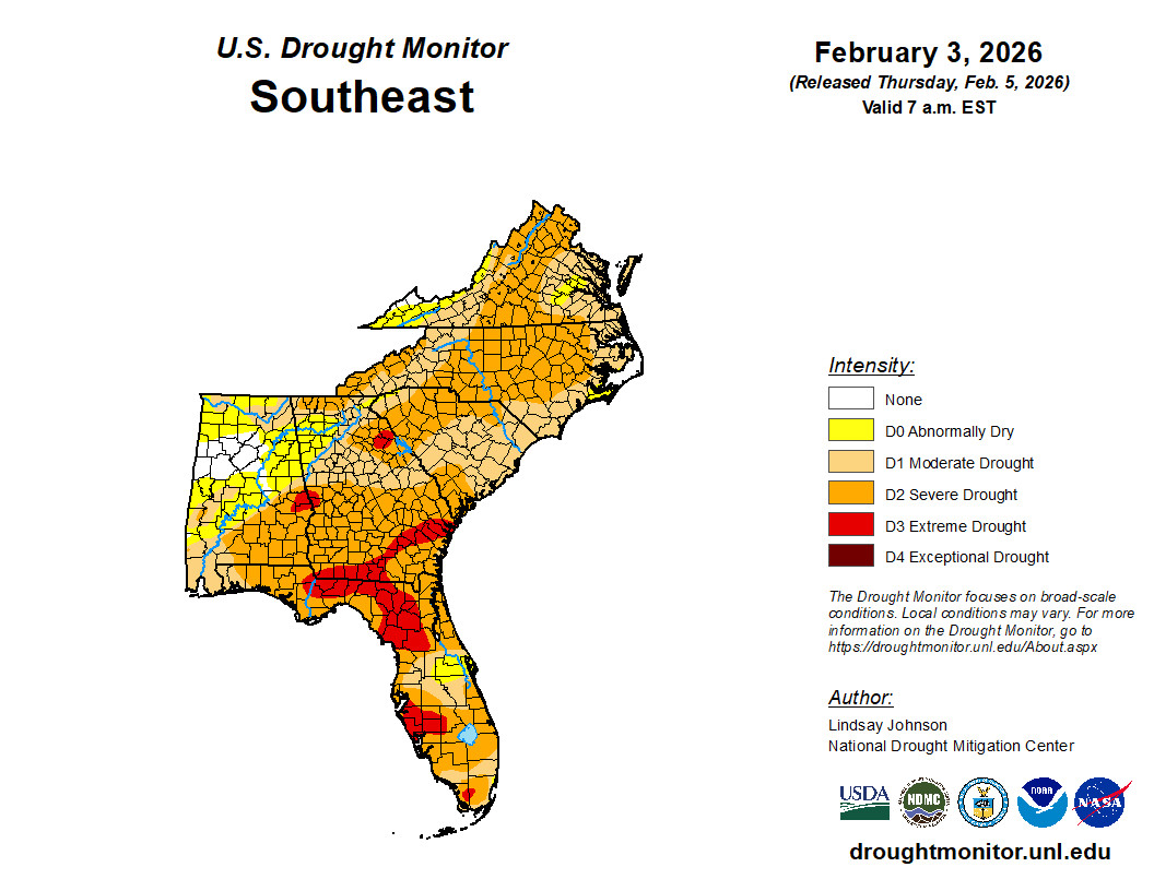 Featured image for “Drought Monitor Update: Extreme Conditions Spreading in South Georgia, North Florida”