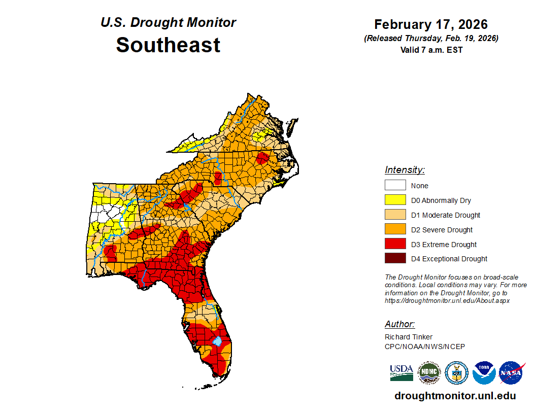 Featured image for “Drought Monitor Update: Extreme Conditions Observed Throughout Southeast Region”